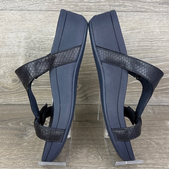 Vionic Ellie Navy Blue Snakeskin Women’s Sz 7 Hook & Loop Platform Sandals - Picture 9 of 10